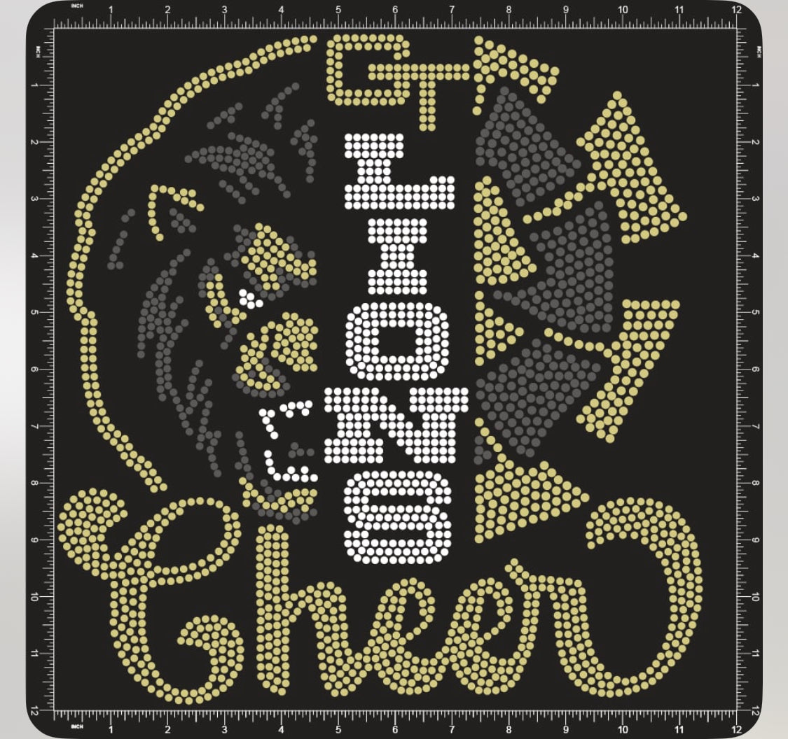 GT LIONS CHEER LION/POM RHINESTONE DESIGN