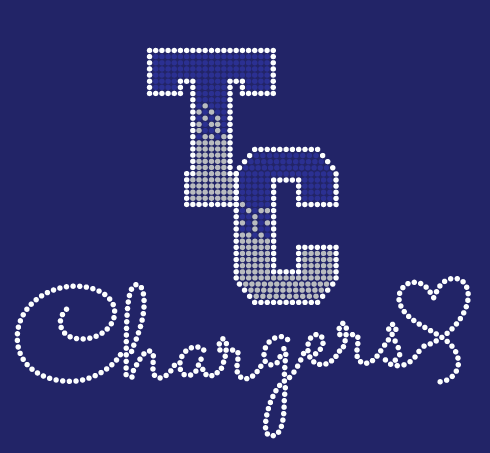 TC CHARGERS CHEER BOLD LEADER SCRIPT WITH BOW BLING DESIGN (Copy)