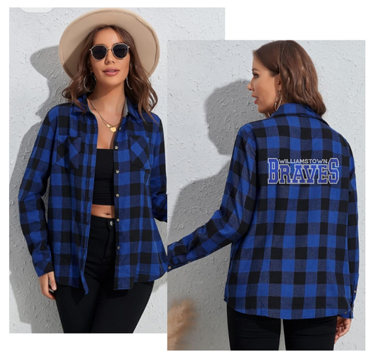 WOMENS BLUE/BLACK BUFFALO PLAID LIGHTWEIGHT FLANNEL