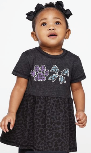 JCI TODDLER PAW/BOW BLACK/GRAY LEOPARD DRESS