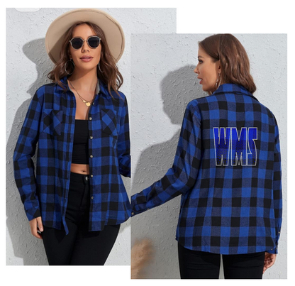 WOMENS BLUE/BLACK BUFFALO PLAID LIGHTWEIGHT FLANNEL