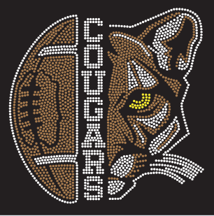 SCHALICK COUGARS VERTICAL FOOTBALL COUGAR FACE WARPED FILL BLING DESIGN