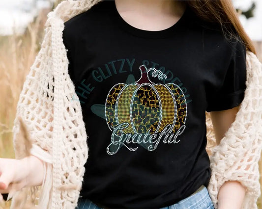 Grateful Leopard Rhinestone Pumpkin Shirt