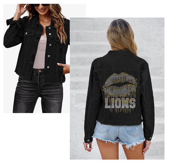 GT LIONS LIP DRIP BLING ADULT JEAN JACKET