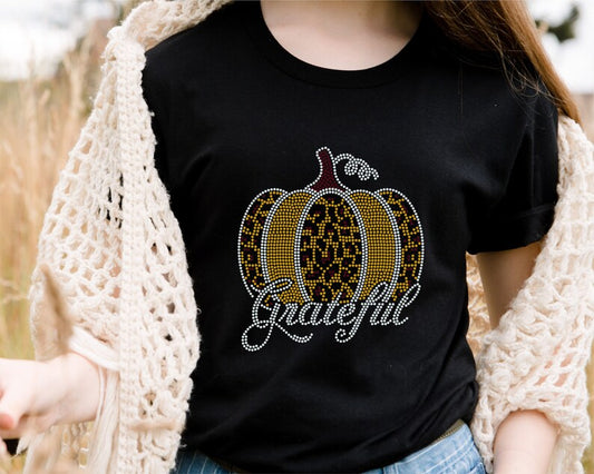Grateful Leopard Rhinestone Pumpkin Shirt