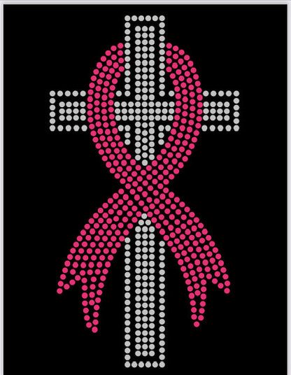 Cross With Awareness Ribbon Rhinestone Shirt