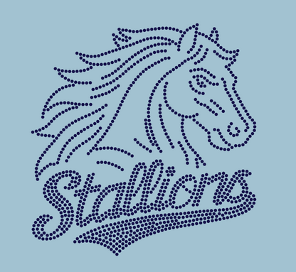 GT STALLIONS OUTLINE WITH PENNANT TAIL BLING DESIGN