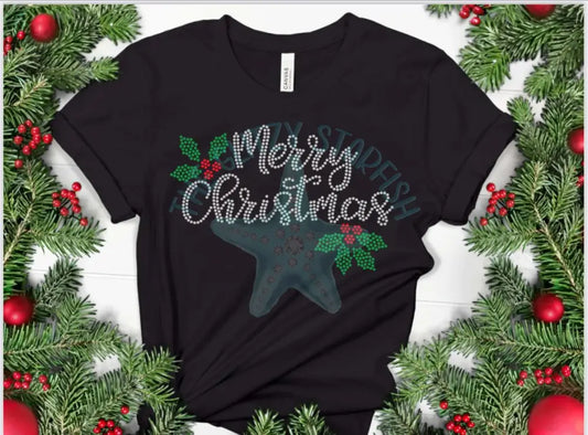 Merry Christmas Holly Rhinestone Shirt