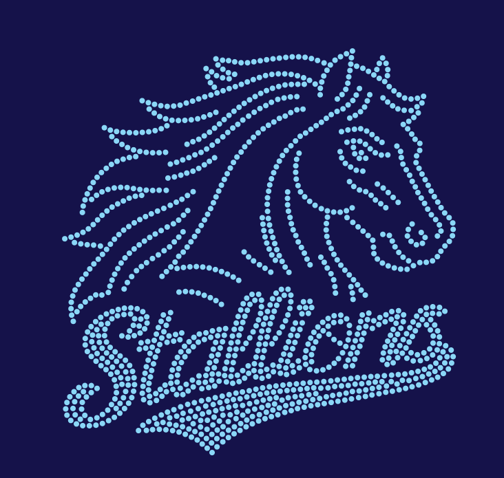 GT STALLIONS OUTLINE WITH PENNANT TAIL BLING DESIGN