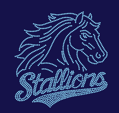 GT STALLIONS OUTLINE WITH PENNANT TAIL BLING DESIGN