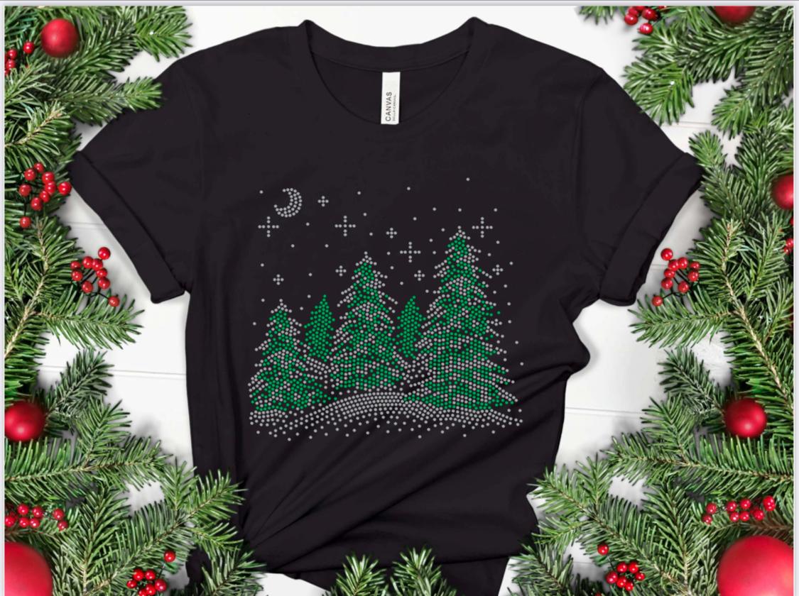 Snowy Evergreens Rhinestone Shirt