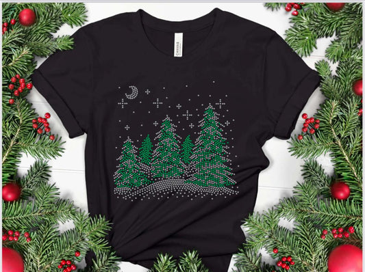 Snowy Evergreens Rhinestone Shirt