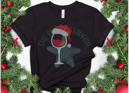 Wine Glass With Santa Hat Rhinestone Shirt